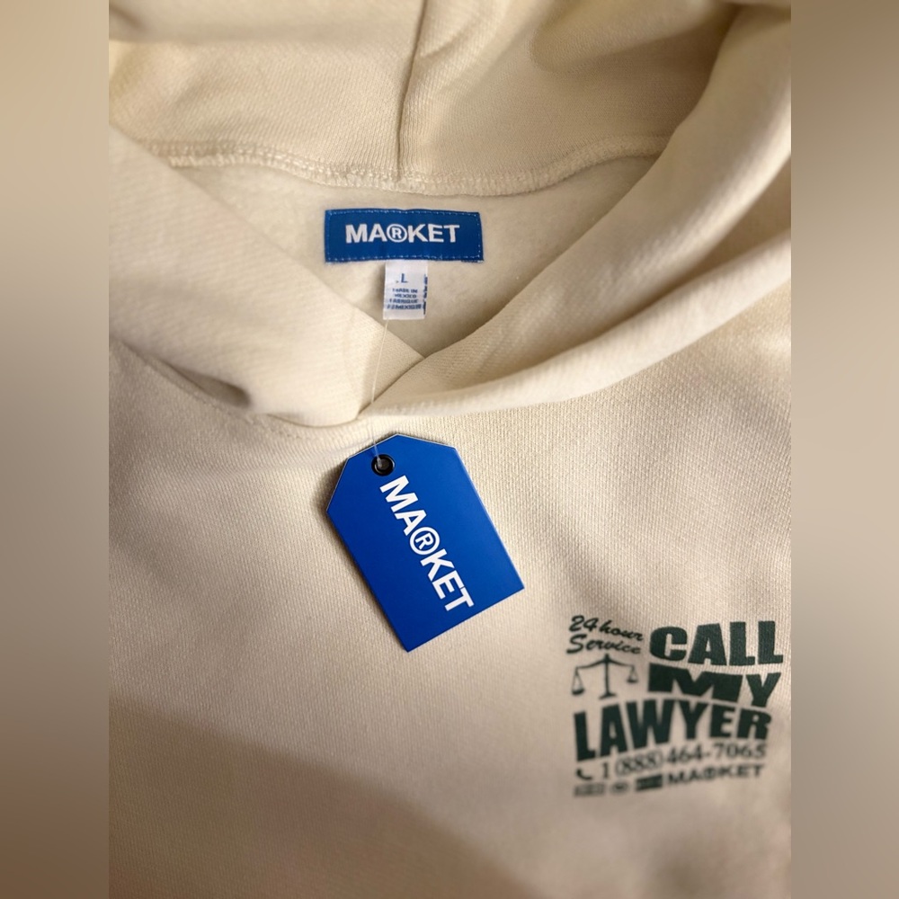 NEW! "MARKET Call My Lawyer" Graphic Hoodie Cream Men's Size L PLZ READ Lzg-$160 - Picture 3 of 3